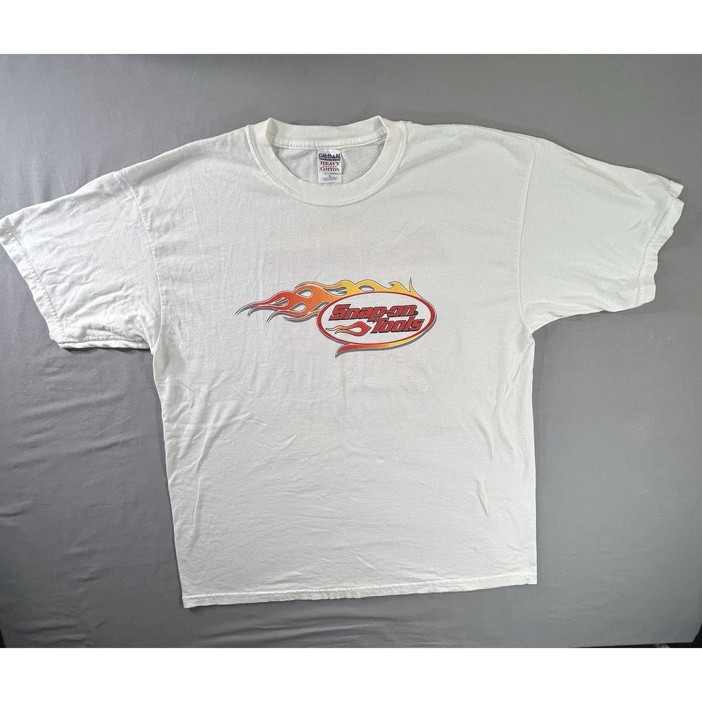 Vintage Snap On Tools White Short Sleeve Shirt Men's XL With Flaws‎ Cars